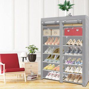 Shoe Rack Storage Organizer, 28 Pairs Portable Double Row with Nonwoven Fabric
